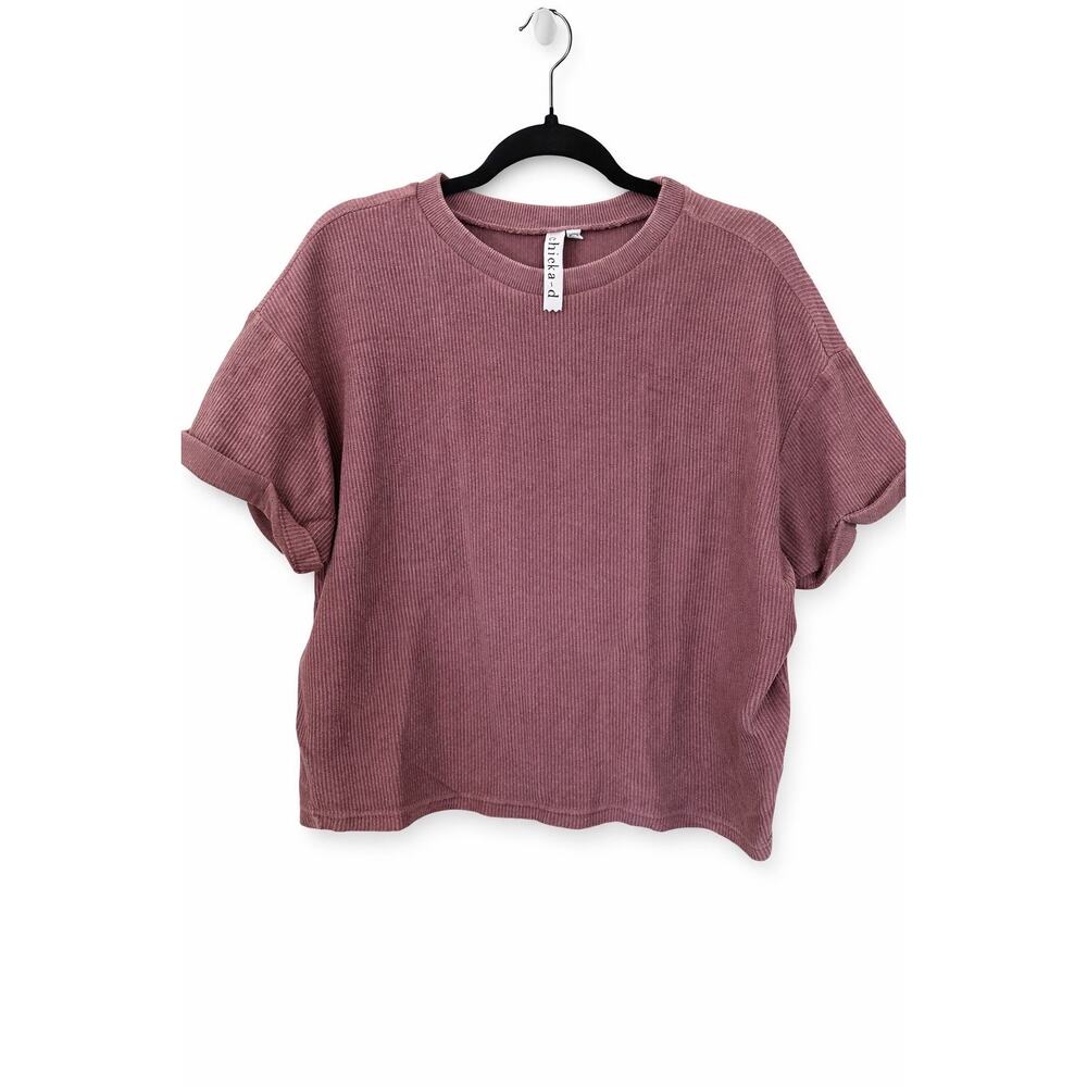 Chicka-d Dusty Rose Ribbed Boxy Crop Tee Top Sz Medium Boutique Boho Cotton